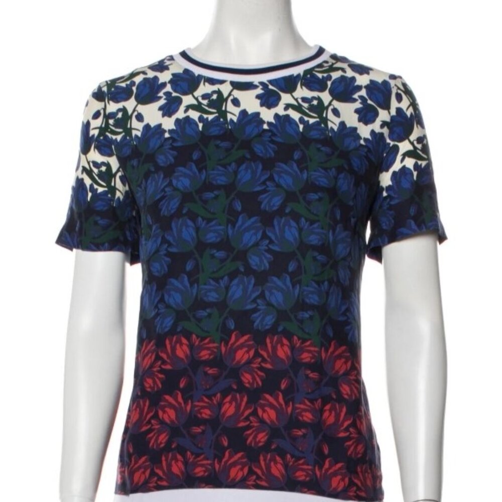 NWOT Mother of Pearl Multicolor Tulip Print Silk Jersey T-Shirt Blouse XS $350